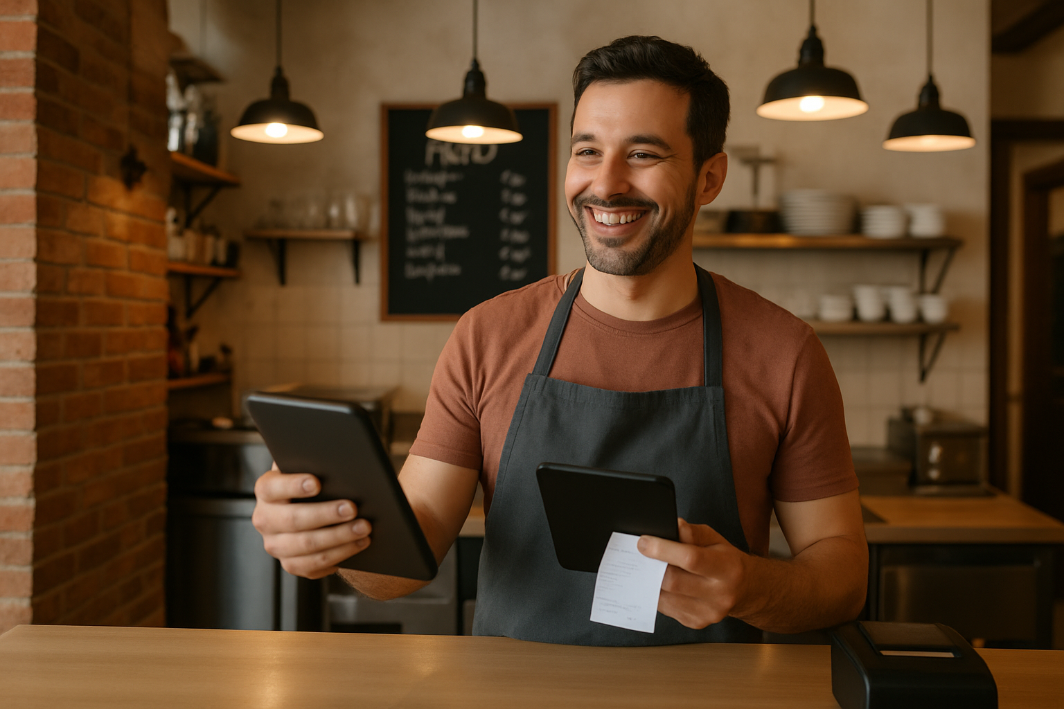 Restaurant staff managing orders and delivery
